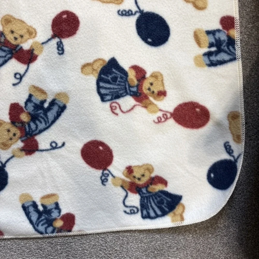 VTG‎ Blue Jean Teddy Baby Blanket Patch Magic Springs Denim Bears Balloon Fleece